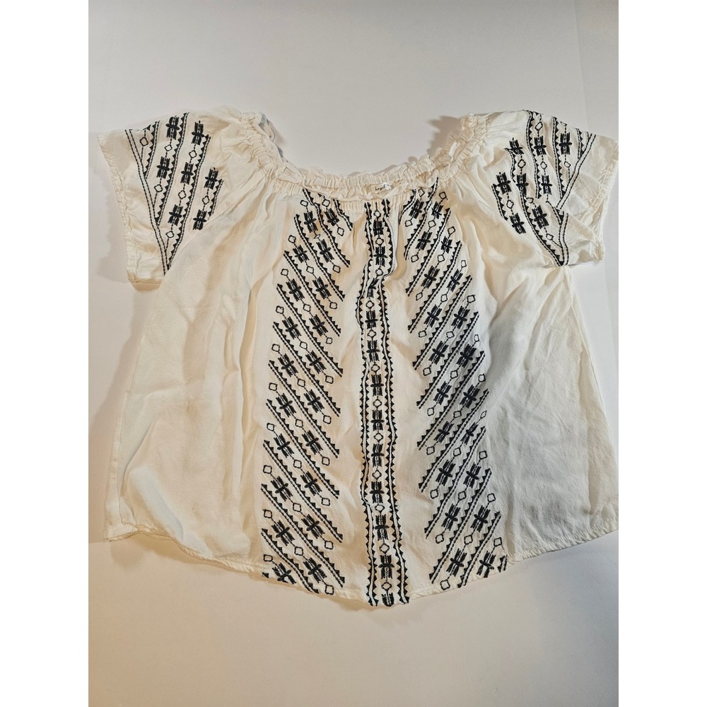 Hazel Boho‎ Off Shoulder Embroidered Blouse Womens S White Black Festival